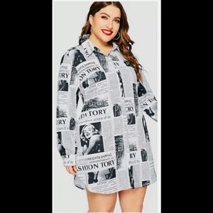Marilyn Monroe Newspaper Print Button up Dress Shirt Plus Size